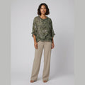 Aqua Ruffle Blouse green paisley print
