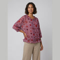 Aqua Ruffle Blouse pink print