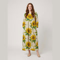 Aqua Summer Dress apricot sunflower on model