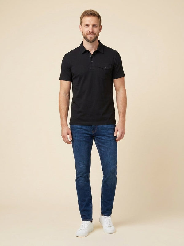 Arden Men's Polo Shirt | Black Cotton Jersey, Tailored Fit