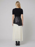 Astra | Maxi Skirt Asymmetric Patchwork, Faux Leather & Chiffon