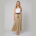 Ava A-line maxi linen skirt khaki beige on model