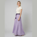 Ava A-line maxi linen skirt lavender purple on model