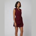Bella belted blazer dress burgundy on model