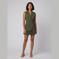 Bella belted blazer dress green on model