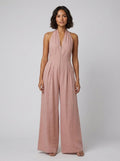 Bella cotton linen jumpsuit pink - model front