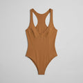 Bella deep-V racerback bodysuit brown flat lay