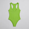 Bella deep-V racerback bodysuit forest flat lay