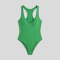 Bella deep-V racerback bodysuit green flat lay
