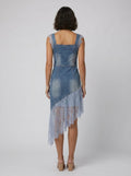 Bella | Denim Dress Lace-Trimmed, Asymmetrical Hem