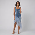 Bella denim lace-trimmed dress blue front