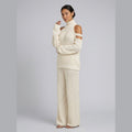 Bella knit set cold-shoulder turtleneck wide-leg pants - white