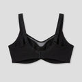 Black plus-size minimizer bra flat-lay