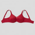 Red plus-size minimizer bra flat-lay