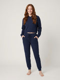 Bernie Corduroy Comfy Set navy ribbed cropped hoodie and joggers