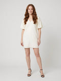 Blythe cream V-neck bubble-sleeve mini dress front