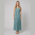 Bora teal linen wrap maxi dress - front