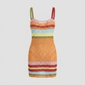 Breezy beach cover up coral crochet stripe front