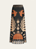 Breezy bird print maxi skirt black front