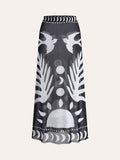 Breezy bird print maxi skirt black and white front