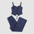 Brianna |  Lace-Up Top Wide Leg Pants Set