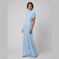 Catherine | Maxi Dress Asymmetrical Pleated, Baby-Blue Long Dress for Women