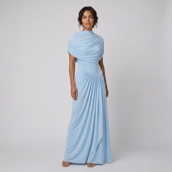 Catherine pleated maxi dress baby blue front