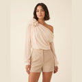 Chic one shoulder chiffon blouse apricot