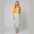 Chico floral two-piece dress orange bolero on model
