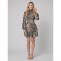 Chiffon leopard print midi dress ruffle skirt