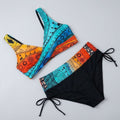 Blue orange bikini set front flat-lay
