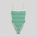 Green striped one-piece swimsuit front flat-lay