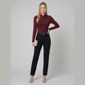 Cora crossover-collar top burgundy on model