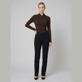 Cora crossover-collar top dark brown on model