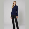 Cora crossover-collar top navy on model