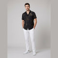 Crisp | Mens Short Sleeve Button Up Silk-Feel, Geometric Pattern