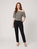 Daina striped one-shoulder top on model front