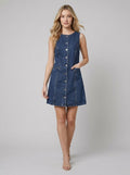 Daisy | Denim Dress Sleeveless, Collarless with Pockets for Women