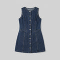 Daisy | Denim Dress Sleeveless, Collarless with Pockets for Women