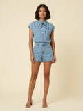Daisy aqua denim blouse and shorts set front