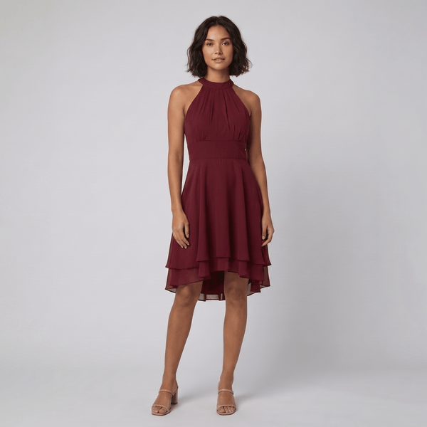 Dakota halter ruffle dress red