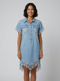 Dara light blue vintage denim mini shirt-dress front