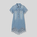 Dara | Denim Dress Vintage Loose Fit, Mini Length with Tassel Details