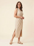 Dara draped front midi dress beige