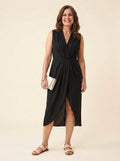 Dara draped front midi dress black