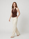 Dare cowl-neck halter top brown