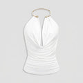 Dare | Cowl Halter Neck Top Metallic Backless Design, Relaxed Fit