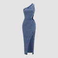 Dazzle | Midi Dress One Shoulder, Asymmetrical Cut-Out, Denim