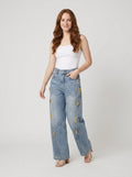 Dazzle | Wide Leg Jeans Denim with Metallic Decor