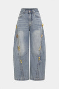 Dazzle | Wide Leg Jeans Denim with Metallic Decor